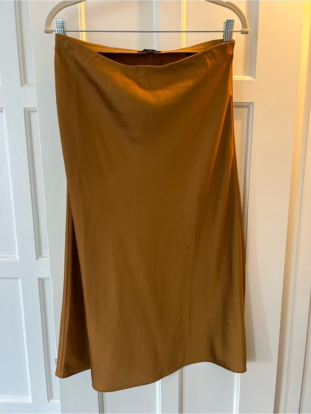 J. Crew Satin A-Line Midi Skirt in Mustard Ocre
